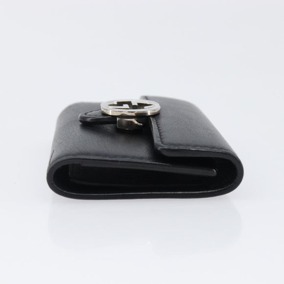 GUCCI Key Case Leather Black Silver Auth bs36907
