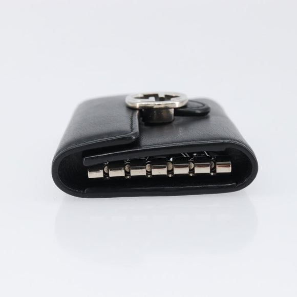 GUCCI Key Case Leather Black Silver Auth bs36907