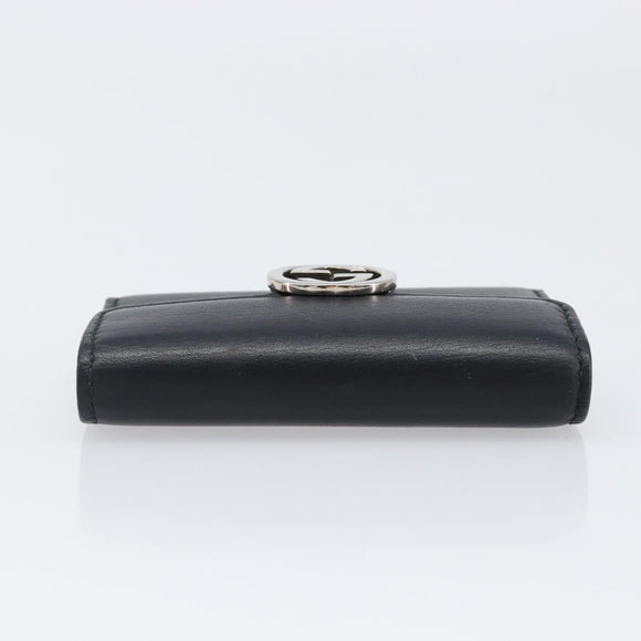 GUCCI Key Case Leather Black Silver Auth bs36907