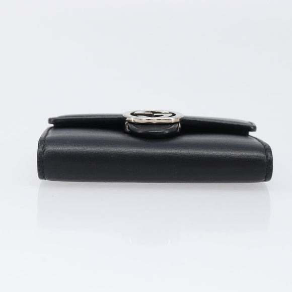 GUCCI Key Case Leather Black Silver Auth bs36907