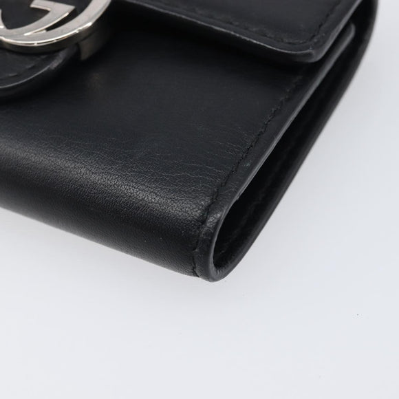 GUCCI Key Case Leather Black Silver Auth bs36907