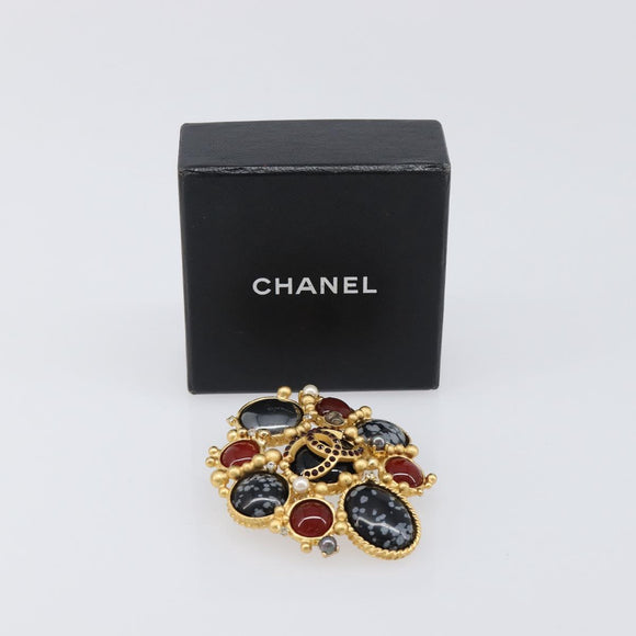 CHANEL Brooch Metal Gold CC Auth bs36908M