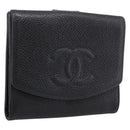 CHANEL COCO Mark Bifold Wallet Caviar Skin Black Gold CC Auth bs36909-1