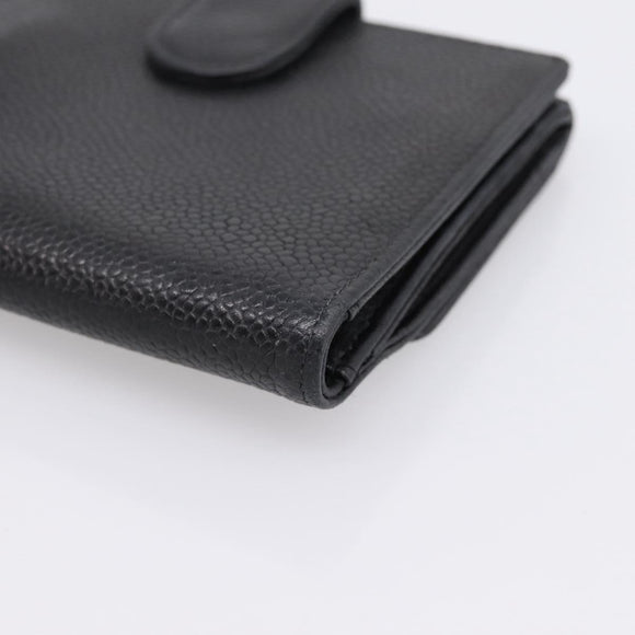 CHANEL COCO Mark Bifold Wallet Caviar Skin Black Gold CC Auth bs36909