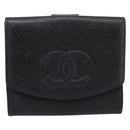 CHANEL COCO Mark Bifold Wallet Caviar Skin Black Gold CC Auth bs36909-13
