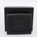CHANEL COCO Mark Bifold Wallet Caviar Skin Black Gold CC Auth bs36909-12