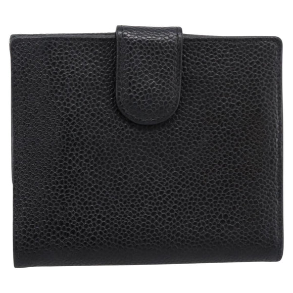 CHANEL COCO Mark Bifold Wallet Caviar Skin Black Gold CC Auth bs36909