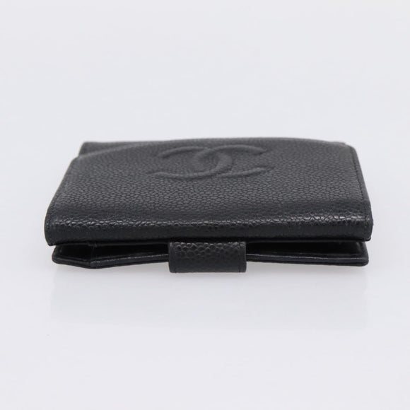 CHANEL COCO Mark Bifold Wallet Caviar Skin Black Gold CC Auth bs36909