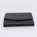 CHANEL COCO Mark Bifold Wallet Caviar Skin Black Gold CC Auth bs36909-6