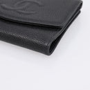 CHANEL COCO Mark Bifold Wallet Caviar Skin Black Gold CC Auth bs36909-7