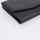 CHANEL COCO Mark Bifold Wallet Caviar Skin Black Gold CC Auth bs36909-14