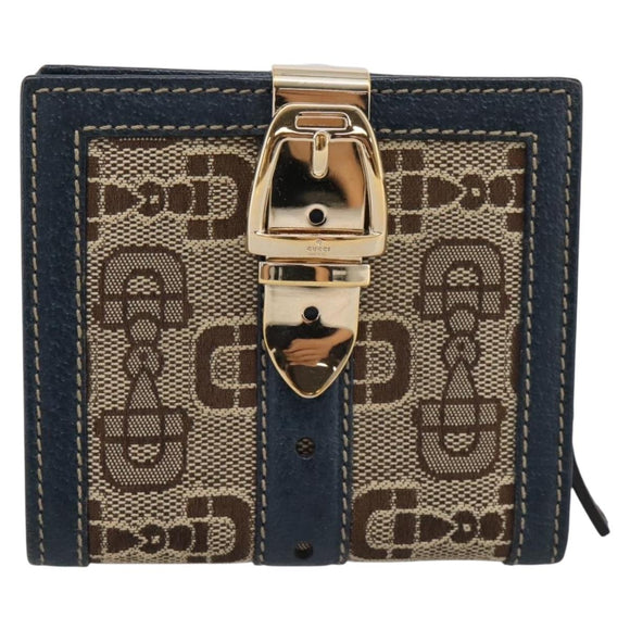 GUCCI Bifold Wallet Canvas Beige Gold Auth bs36910A