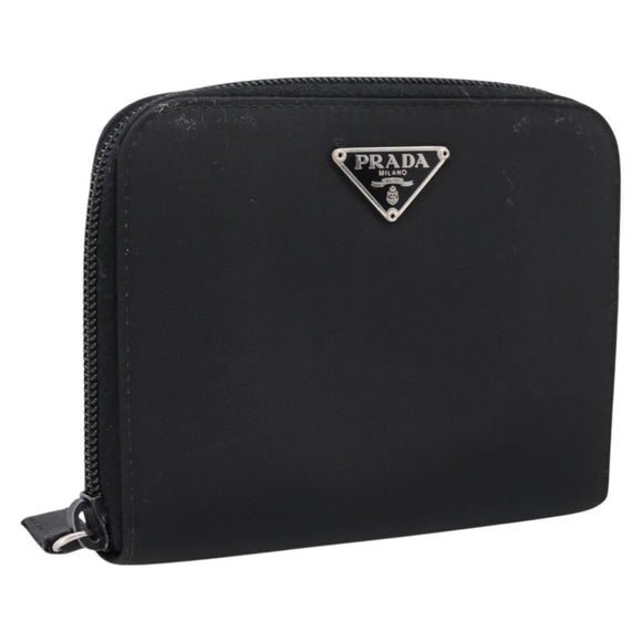 PRADA Bifold Wallet Nylon Black Silver Auth bs36914