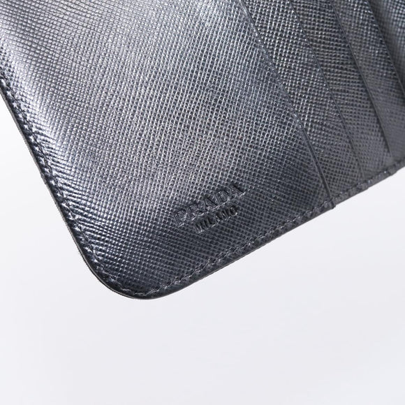 PRADA Bifold Wallet Nylon Black Silver Auth bs36914