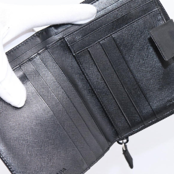 PRADA Bifold Wallet Nylon Black Silver Auth bs36914