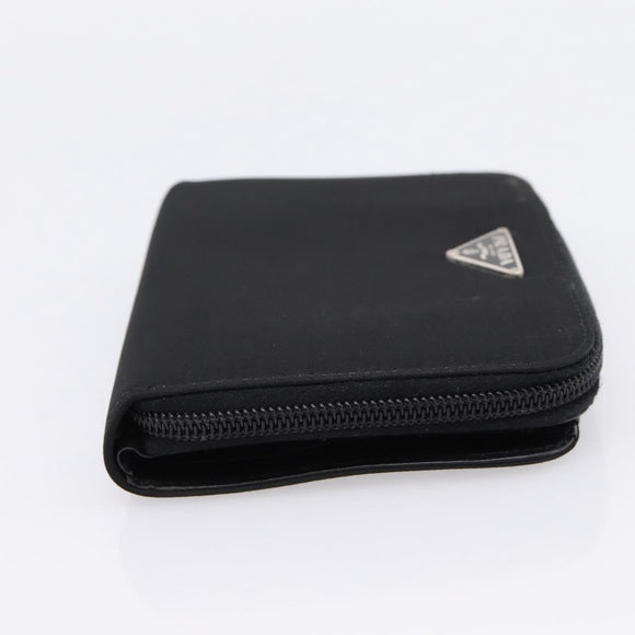 PRADA Bifold Wallet Nylon Black Silver Auth bs36914