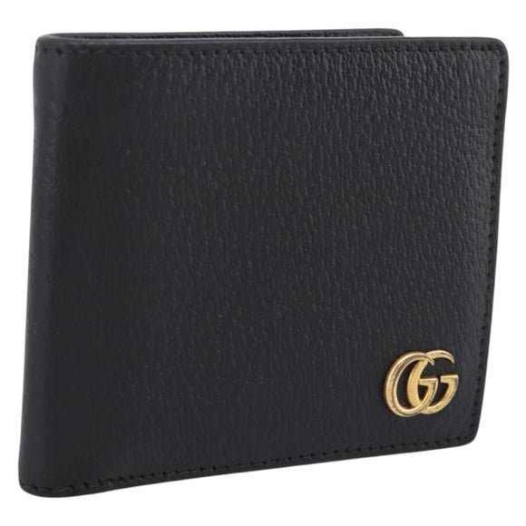 GUCCI GG Marmont Bifold Wallet Leather Black Gold 428725 Auth bs36915