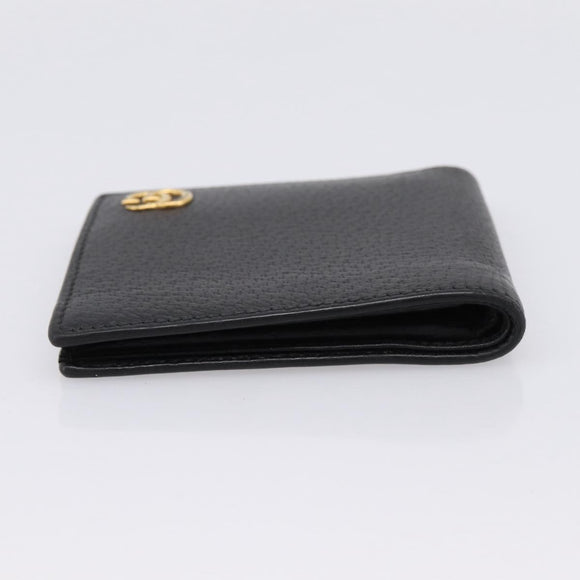 GUCCI GG Marmont Bifold Wallet Leather Black Gold 428725 Auth bs36915