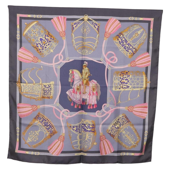 HERMES Carre 90 Scarf ""LES MU SEROLLES"" Silk Light Blue Auth bs36919
