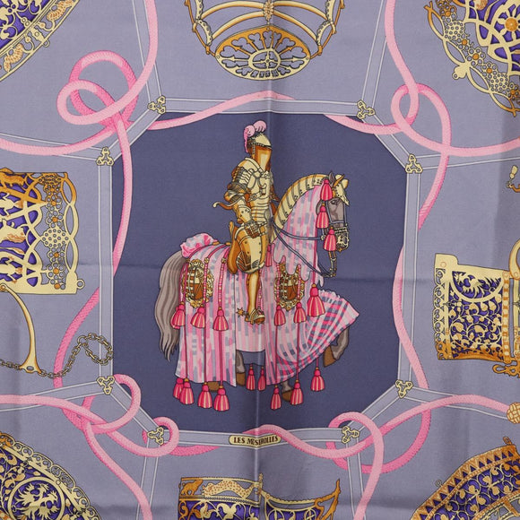 HERMES Carre 90 Scarf ""LES MU SEROLLES"" Silk Light Blue Auth bs36919