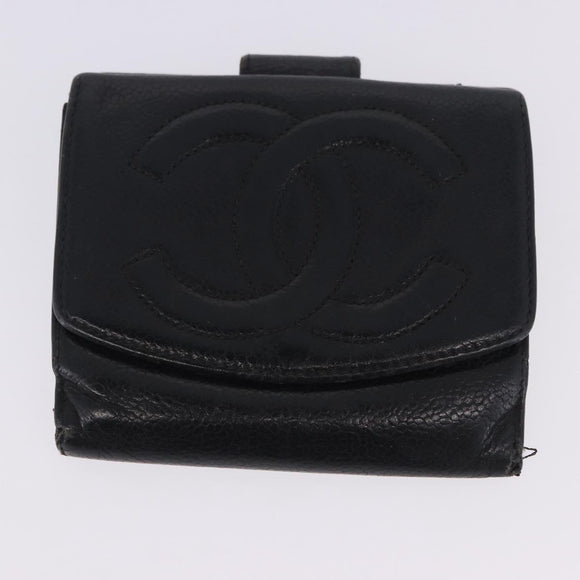 CHANEL Wallet Leather 3 Set Black CC Auth bs36923
