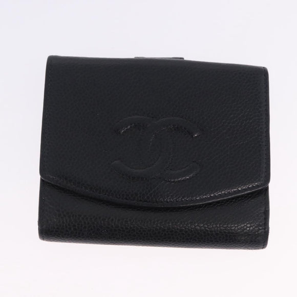 CHANEL Wallet Leather 3 Set Black CC Auth bs36923