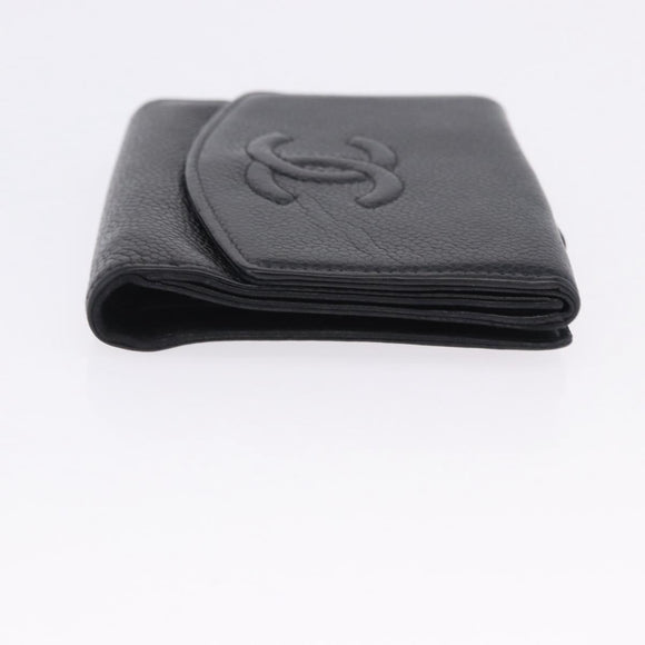 CHANEL Wallet Leather 3 Set Black CC Auth bs36923