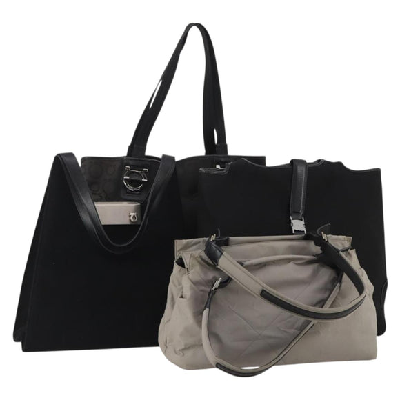 Salvatore Ferragamo Shoulder Bag Nylon Canvas Felt 4 Set Black Auth bs36931