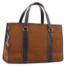 BURBERRY Nova Check Blue Label Hand Bag Wool Brown Gold Auth bs36933-1