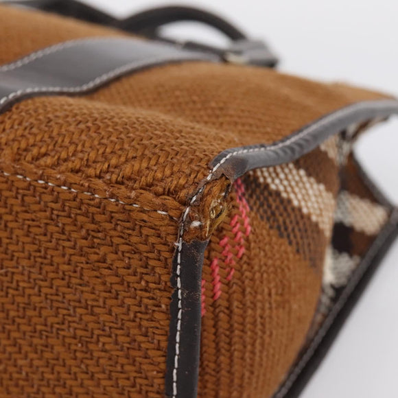 BURBERRY Nova Check Blue Label Hand Bag Wool Brown Gold Auth bs36933