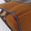 BURBERRY Nova Check Blue Label Hand Bag Wool Brown Gold Auth bs36933-11