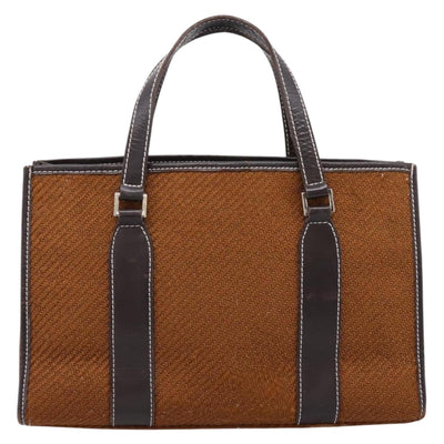 BURBERRY Nova Check Blue Label Hand Bag Wool Brown Gold Auth bs36933 - 0