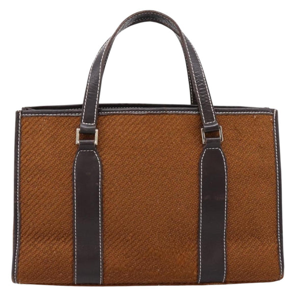 BURBERRY Nova Check Blue Label Hand Bag Wool Brown Gold Auth bs36933