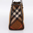 BURBERRY Nova Check Blue Label Hand Bag Wool Brown Gold Auth bs36933-4