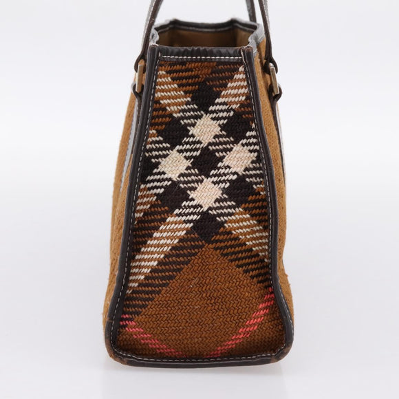 BURBERRY Nova Check Blue Label Hand Bag Wool Brown Gold Auth bs36933