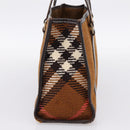 BURBERRY Nova Check Blue Label Hand Bag Wool Brown Gold Auth bs36933-5