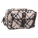 BURBERRY Nova Check Blue Label Shoulder Bag Canvas Beige Silver Auth bs36934-1