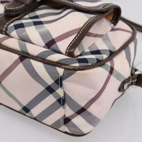 BURBERRY Nova Check Blue Label Shoulder Bag Canvas Beige Silver Auth bs36934