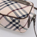 BURBERRY Nova Check Blue Label Shoulder Bag Canvas Beige Silver Auth bs36934-15