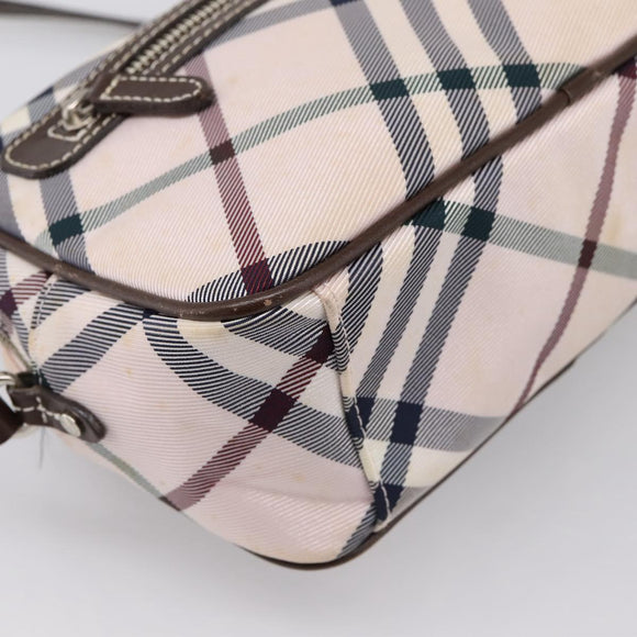 BURBERRY Nova Check Blue Label Shoulder Bag Canvas Beige Silver Auth bs36934