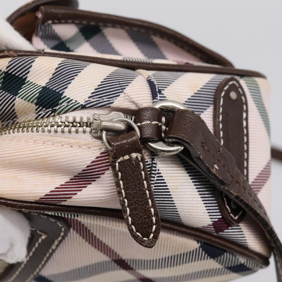 BURBERRY Nova Check Blue Label Shoulder Bag Canvas Beige Silver Auth bs36934