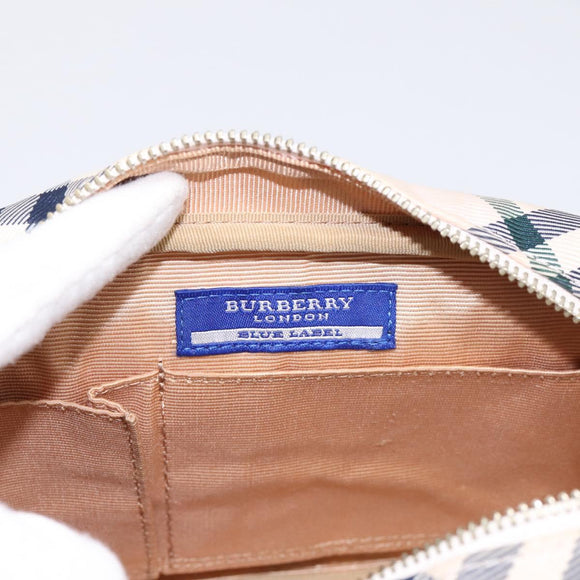 BURBERRY Nova Check Blue Label Shoulder Bag Canvas Beige Silver Auth bs36934