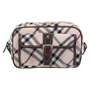 BURBERRY Nova Check Blue Label Shoulder Bag Canvas Beige Silver Auth bs36934-13