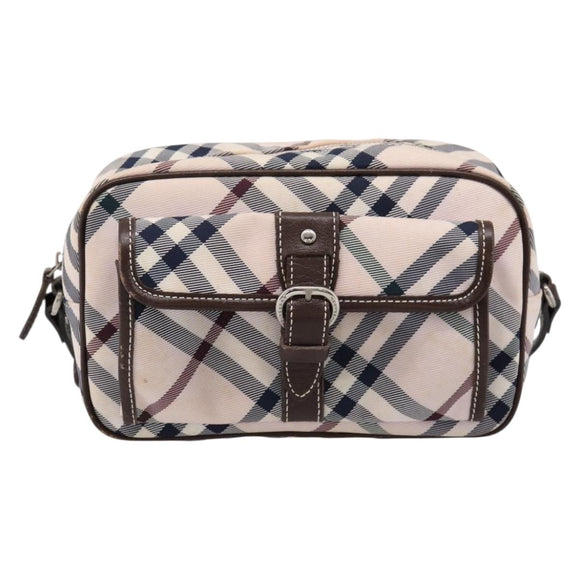 BURBERRY Nova Check Blue Label Shoulder Bag Canvas Beige Silver Auth bs36934