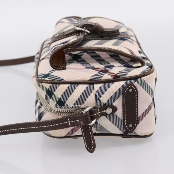 BURBERRY Nova Check Blue Label Shoulder Bag Canvas Beige Silver Auth bs36934