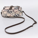 BURBERRY Nova Check Blue Label Shoulder Bag Canvas Beige Silver Auth bs36934-7