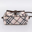 BURBERRY Nova Check Blue Label Shoulder Bag Canvas Beige Silver Auth bs36934-5