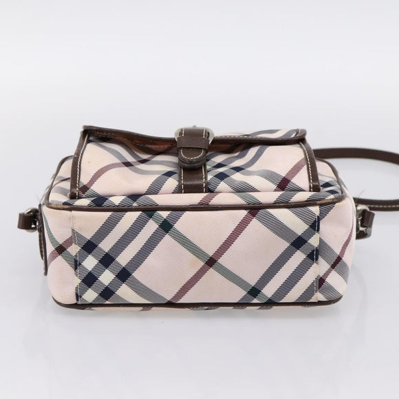 BURBERRY Nova Check Blue Label Shoulder Bag Canvas Beige Silver Auth bs36934