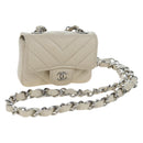 CHANEL V-stitch Classic Mini Chain Bag Lamb Skin Beige Silver CC Auth bs36939M-1