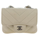 CHANEL V-stitch Classic Mini Chain Bag Lamb Skin Beige Silver CC Auth bs36939M-2
